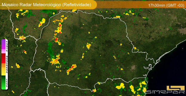 Mapa meteorológico elaborado pelo Simepar, órgão da administração estadual do Paraná.