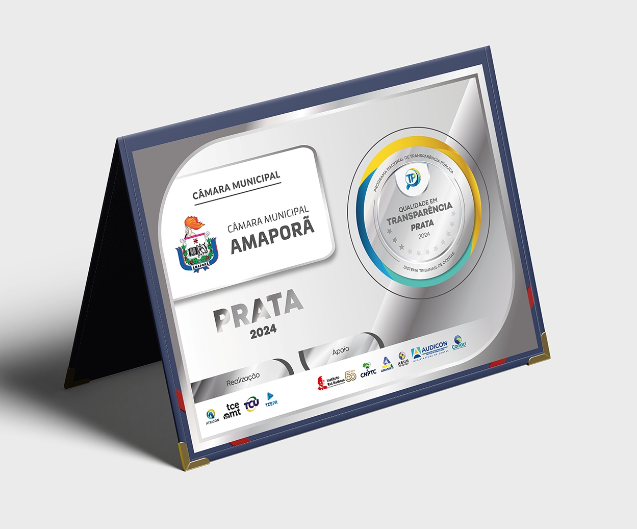 Índice de Transparência da Administração Pública (ITP) de 2024: Certificado Prata obtido pela Câmara Municipal de Amaporã. Arte: Núcleo de Imagem da Diretoria de Comunicação Social/TCE-PR