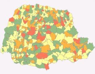 Mapa aponta a situação dos municípios do Paraná em relação ao comprometimento da receita com gastos com pessoal.