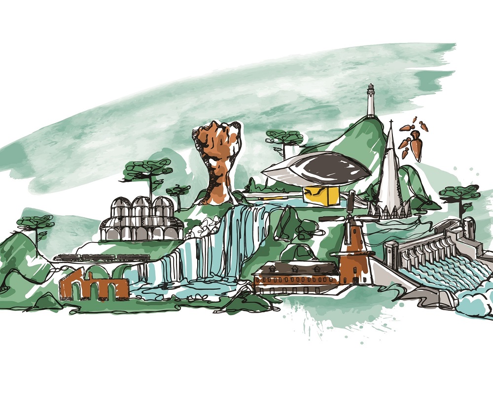 Atrativos turísticos do Paraná, Estado formado por 399 municípios. Ilustração: Núcleo de Imagem da Diretoria de Comunicação Social/Divulgação TCE-PR
