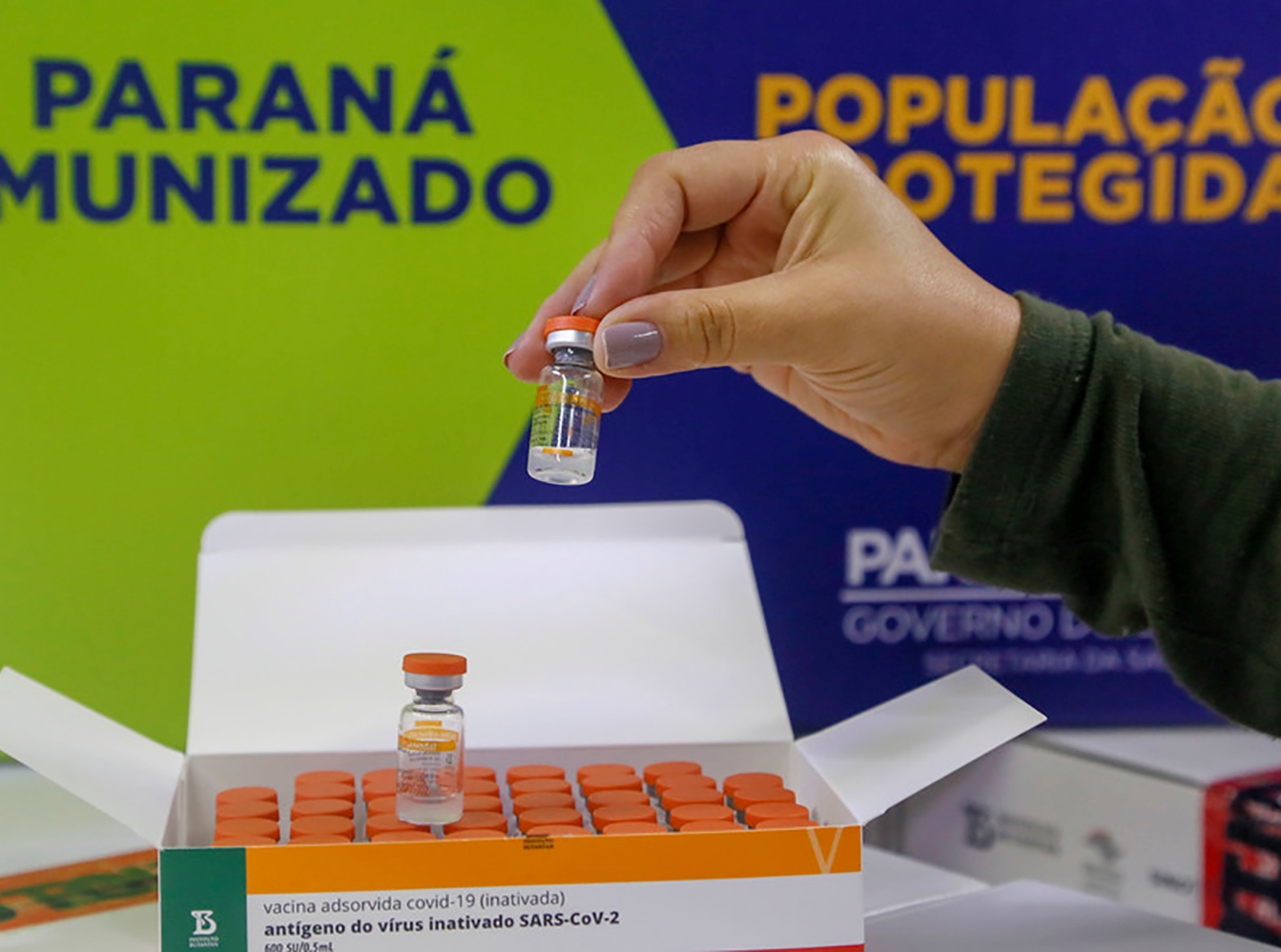 Vacinas Coronavac recebidas pela Secretaria de Saúde do Paraná para imunizar a população contra o coronavírus (Covid-19). Foto: Gilson Abreu/Agência Estadual de Notícias - Divulgação