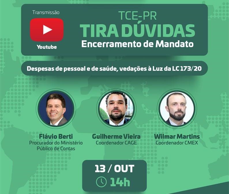 Nesta segunda-feira (13 de outubro), TCE-PR realizada live para esclarecer dúvidas sobre o encerramento do mandato municipal em 2020.