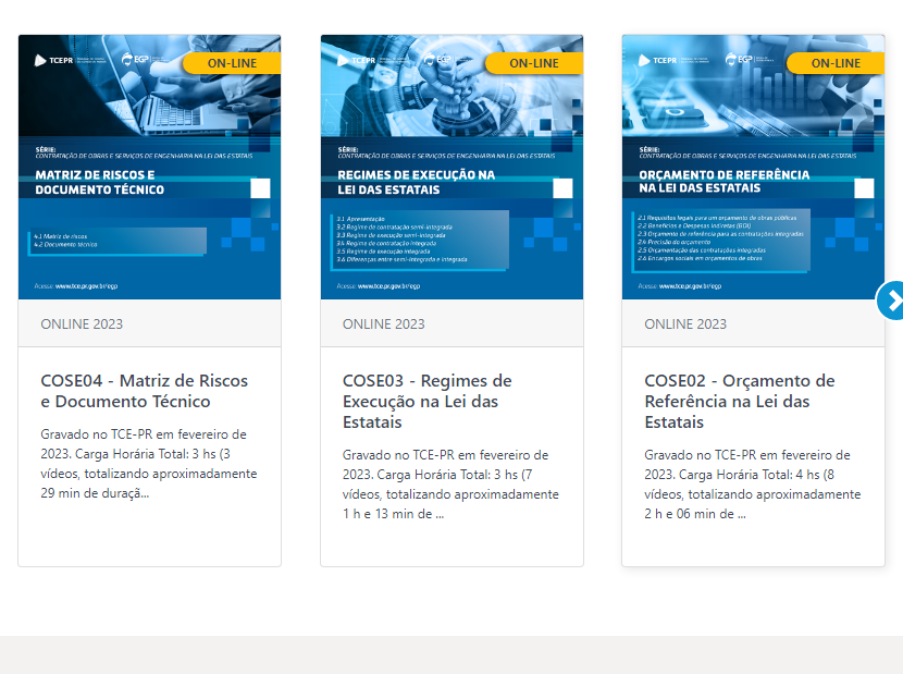 Conteúdos do cursos online Contratação de Obras e Serviços de Engenharia na Lei das Estatais.