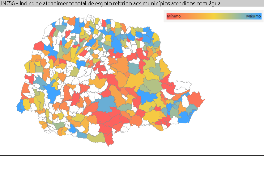 Mapa apresenta a cobertura do serviço de saneamento nos municípios do Paraná.