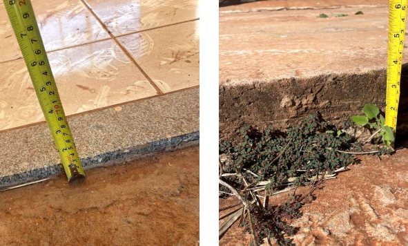 Desnivel em entrada de residência e degrau em área comum em conjunto para idosos em Cornélio Procópio