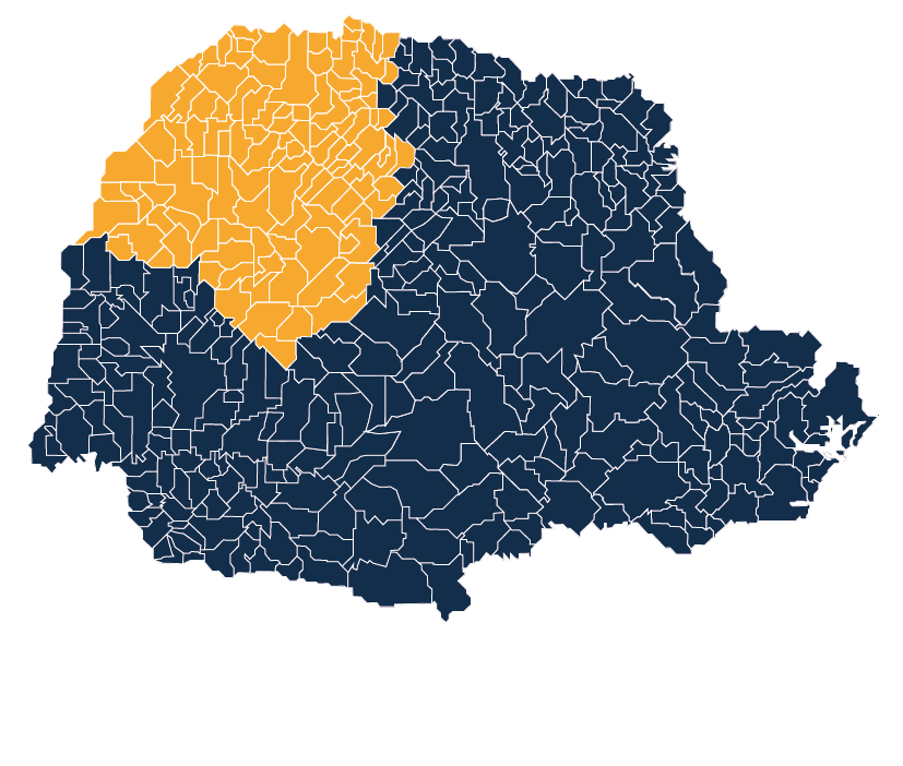 Mapa do Paraná, com destaque para os municípios da Região Noroeste. Imagem: Núcleo de Imagem/Diretoria de Comunicação Social TCE-PR