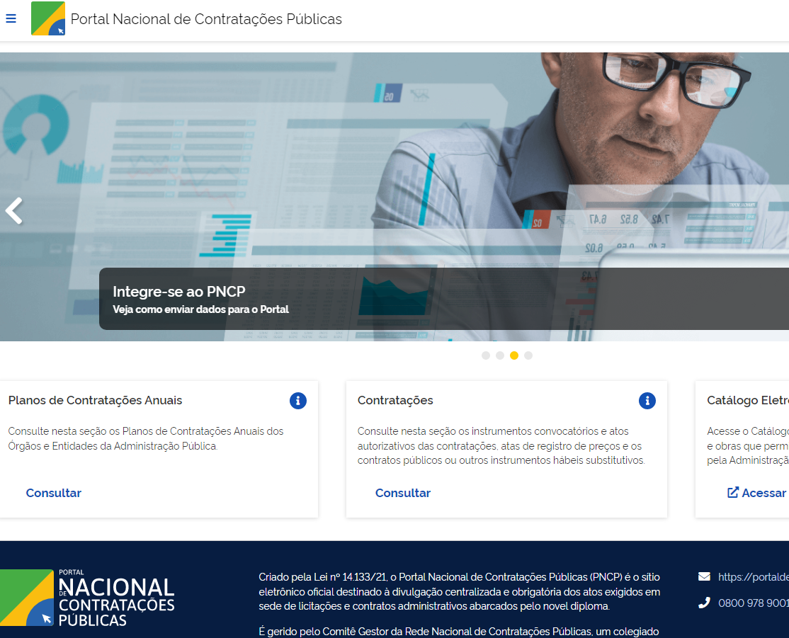 O Portal Nacional de Contratações Públicas (PNCP) é um site oficial que deve abrigar todos os atos administrativos realizados com base na  Nova Lei de Licitações e Contratos (Lei nº 14.133/2021).