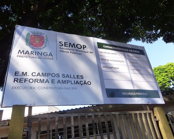 Obra de reforma e ampliação da Escola Municipal Campos Salles, realizada pela Secretaria Municipal de Obras Públicas de Maringá. Foto: Prefeitura de Maringá/Divulgação