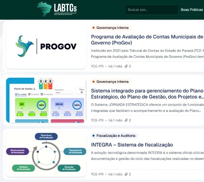 ProGov, sistema Integra e ferramenta Jornada Estratégica: as três iniciativas do TCE-PR incluídas no Portal de Boas Práticas dos Tribunais de Contas (LabTCs).