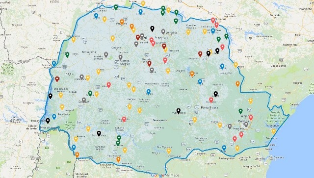 Mapa interativo localiza e descreve as 101 auditorias presenciais realizadas em municípios pelo TCE-PR no Plano Anual de Fiscalização (PAF) de 2017. Imagem: Divulgação TCE-PR