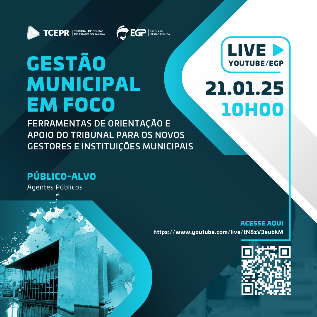 O Tribunal de Contas do Estado do Paraná (TCE-PR) promoverá uma live na próxima terça-feira (21 de janeiro), a partir das 10 horas, para divulgar informações relevantes aos prefeitos paranaenses que estão dando início a suas gestões municipais em janeiro deste ano.