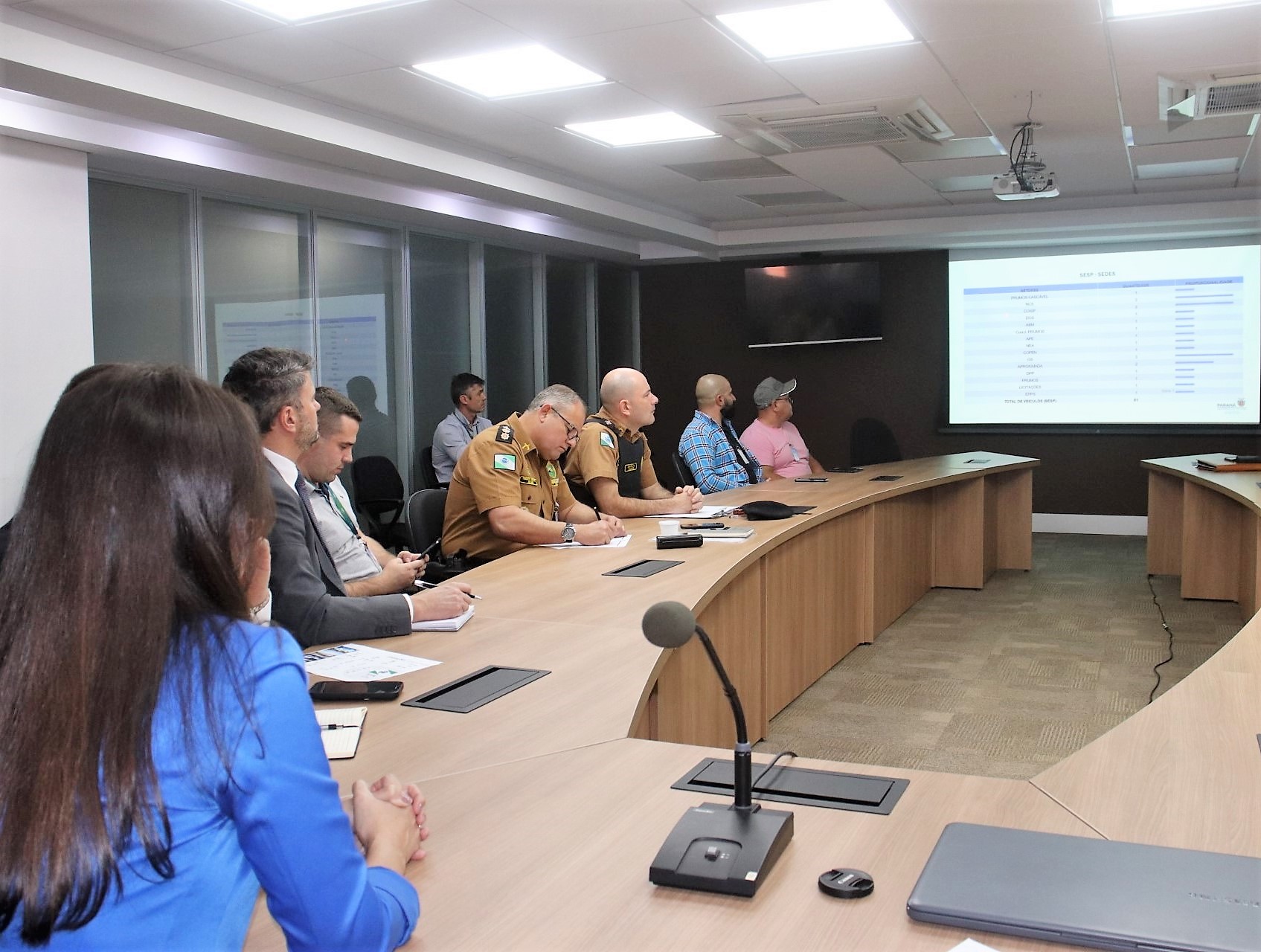 Reunião entre servidores da Secretaria de Estado da Segurança Pública e do Tribunal de Contas do Estado do Paraná, que executa auditoria na gestão da frota de veículos da pasta. Foto: TCE-PR/Divulgação