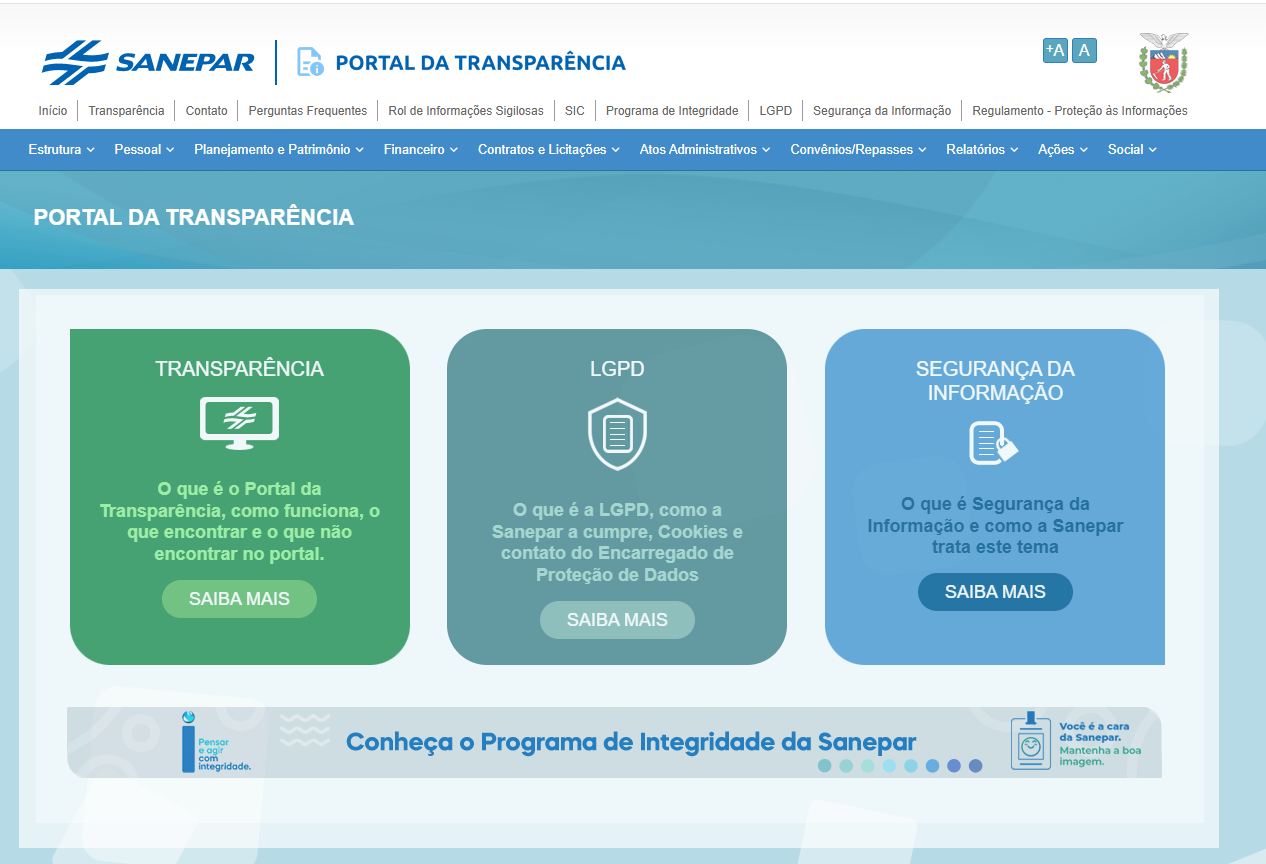 Portal da Transparência da Companhia de Saneamento do Paraná (Sanepar)