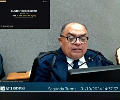 O ministro Teodoro Silva Santos durante sessão da Segunda Turma do Superior Tribunal de Justiça (STJ). Imagem: Reprodução