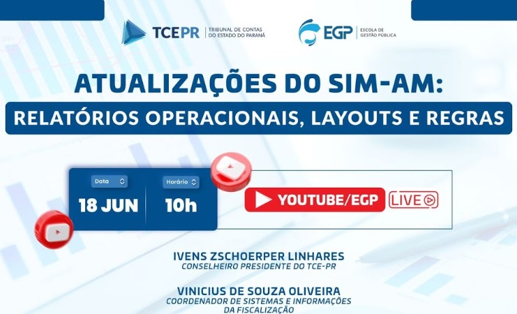 O Tribunal de Contas do Estado do Paraná (TCE-PR) promove live, nesta quarta-feira (18 de junho), sobre as mais recentes atualizações em seu Sistema de Informações Municipais - Acompanhamento Mensal (SIM-AM)