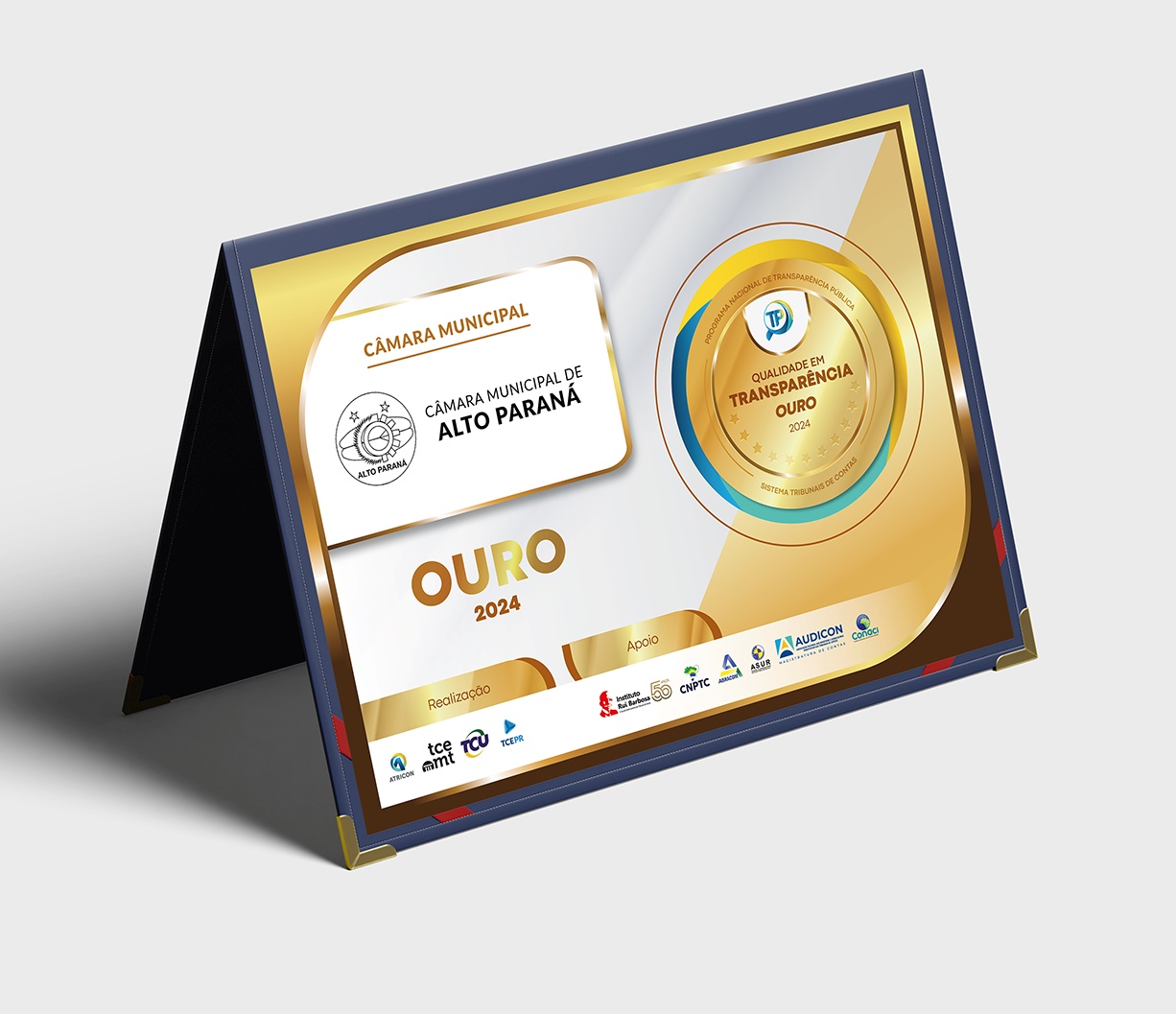 Índice de Transparência da Administração Pública (ITP) de 2024: Certificado Ouro obtido pela Câmara Municipal de Alto Paraná. Arte: Núcleo de Imagem da Diretoria de Comunicação Social/TCE-PR