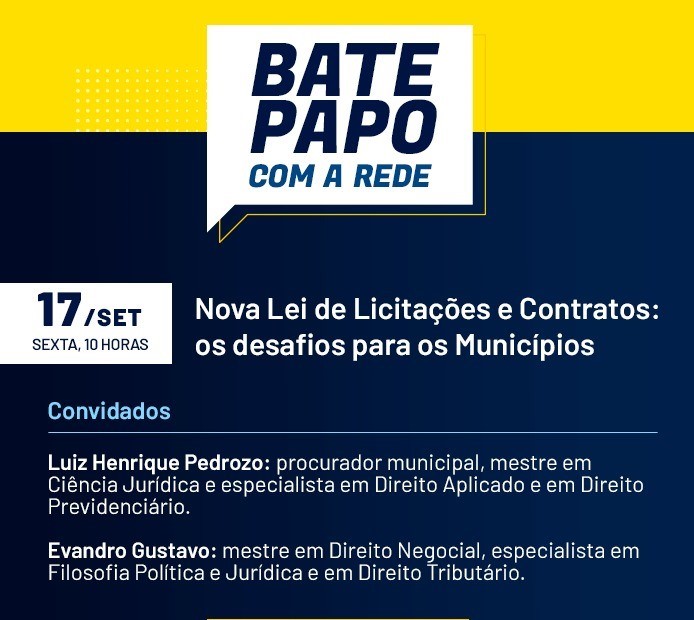 A nova Lei de Licitações é o tema do Bate-Papo com a Rede de Controle da Gestão Pública de setembro, no dia 17, às 10h.
