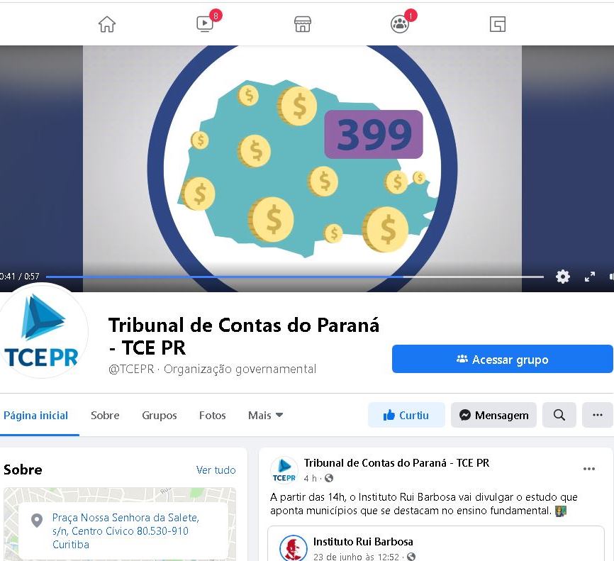 Página do TCE-PR no Facebook.