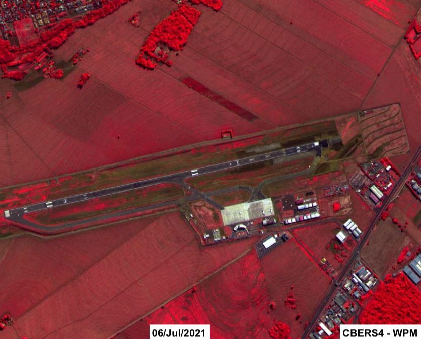 Imagem da obra no Aeroporto de Maringá obtida por satélite do Instituto Nacional de Pesquisas Espaciais (INPE)em 6 de julho de 2021. Imagem: INPE/Divulgação