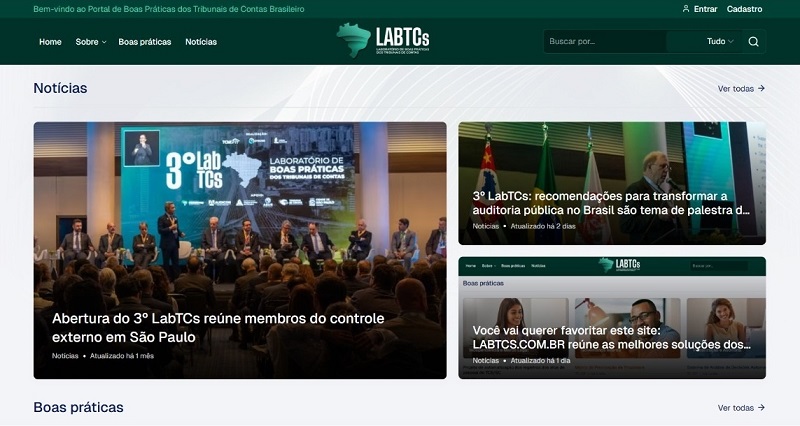 Tela inicial do Portal de Boas Práticas dos Tribunais de Contas (LabTCs).