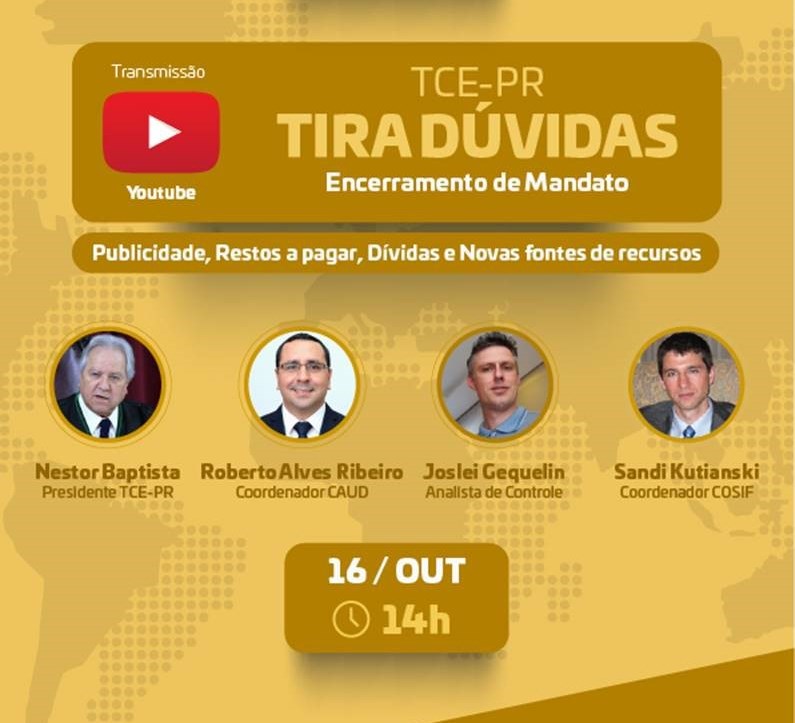 Nesta sexta (16 de outubro), TCE-PR realizada live para esclarecer dúvidas sobre o encerramento do mandato municipal em 2020.