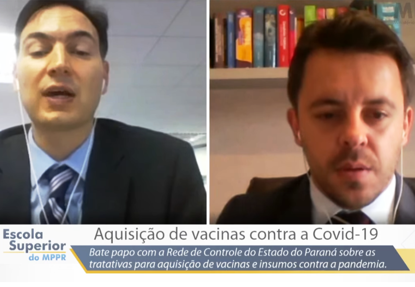 O analista de controle Marcus Vinicius Machado (à esquerda no vídeo) participa de debate da Rede de Controle da Gestão Pública no Paraná, no qual detalhou a fiscalização do processo de vacinação contra a Covid-19. Imagem: Reprodução/YouTube