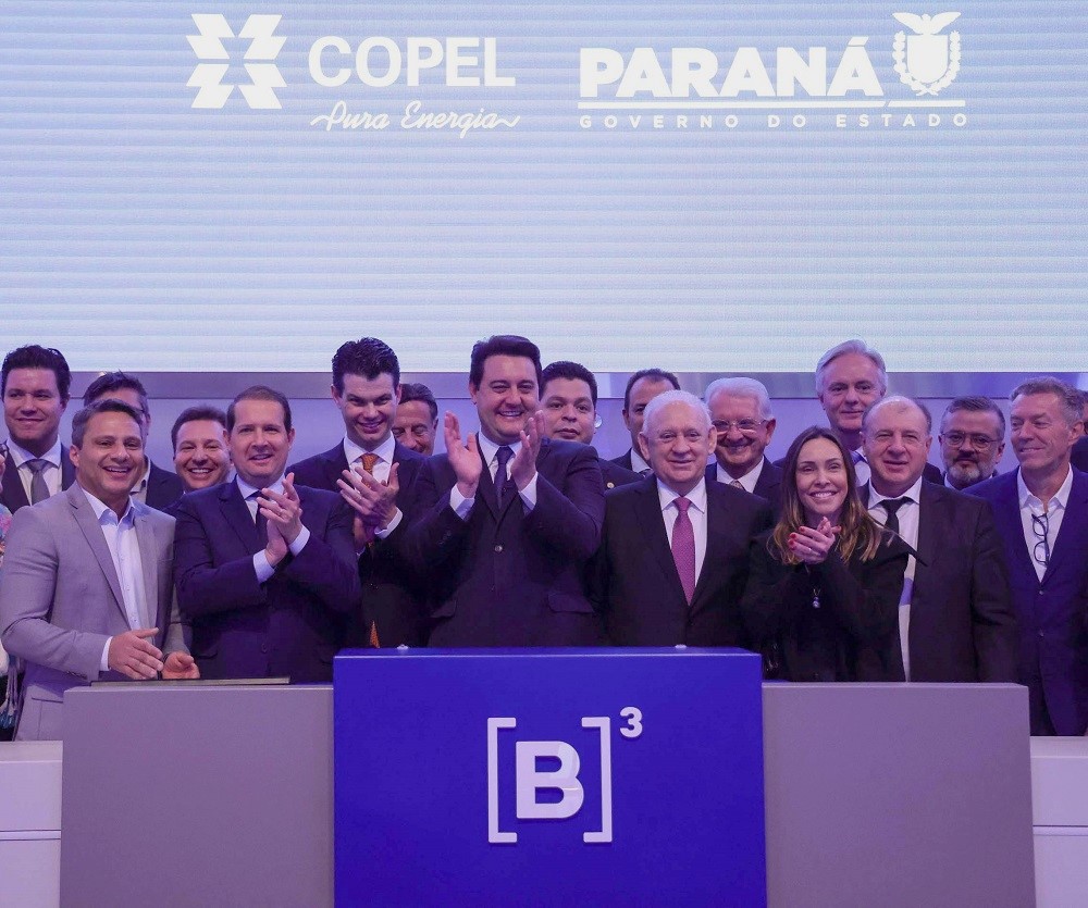 Leilão de ações da Companhia Paranaense de Energia (Copel) na B3, a Bolsa de Valores de São Paulo, realizado em agosto de 2023. Foto: Jonathan Campos/Agência Estadual de Notícias - Divulgação