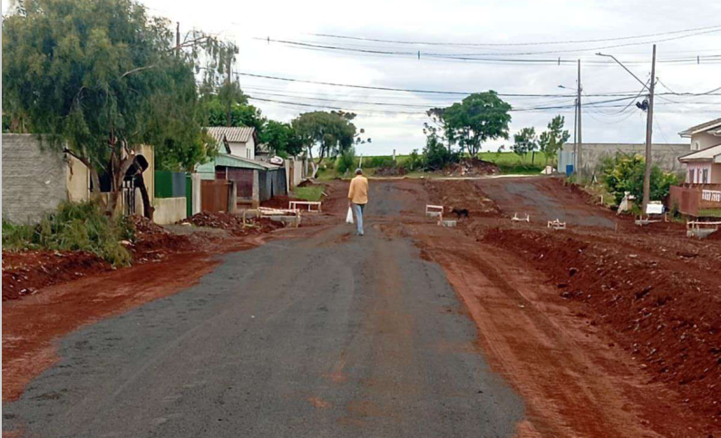 Obra de pavimentação realizada em Cantagalo, por meio do Contrato Administrativo nº 208/2025, firmado com a Fox Construtora Ltda.