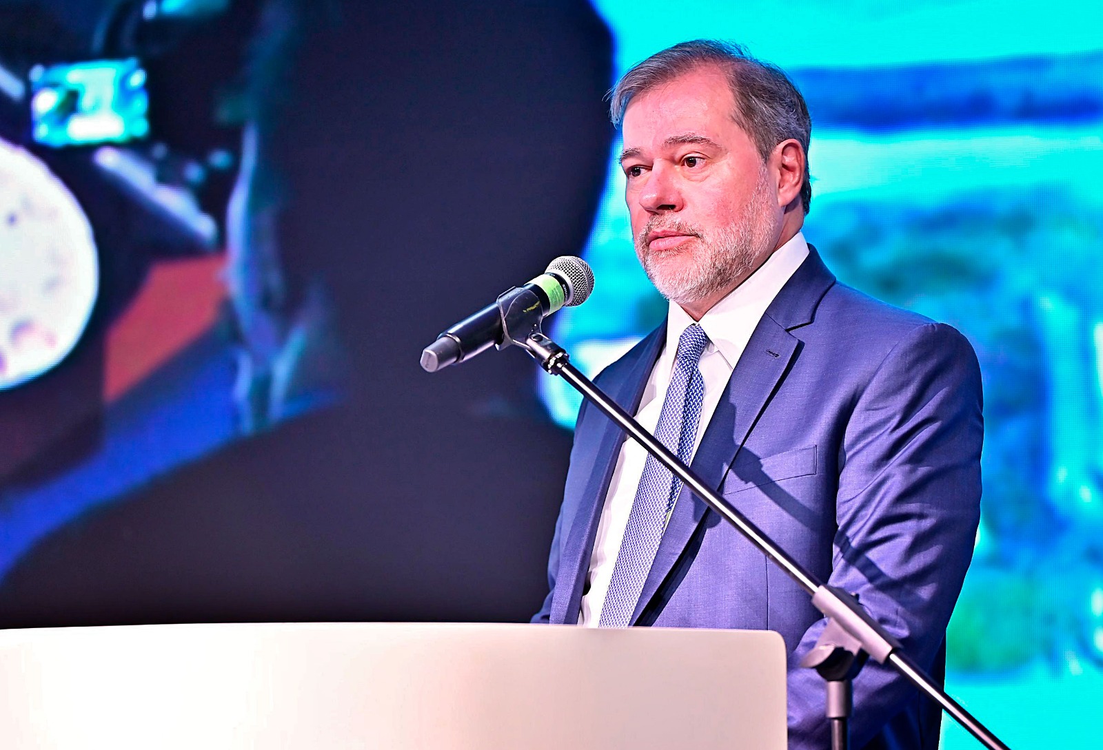 O ministro do Supremo Tribunal Federal (STF) Dias Toffoli discursa na cerimônia de abertura do IX Encontro Nacional dos Tribunais de Contas (ENTC), em Foz do Iguaçu, no dia 12 de novembro.