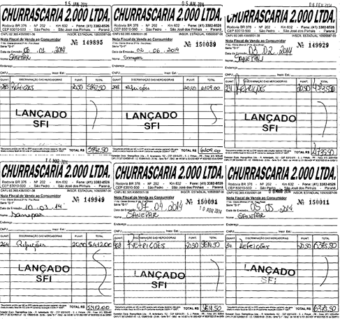 Notas fiscais anexadas ao processo de Tomada de Contas Extraordinária comprovam o pagamento de refeições em 2014 pela Sanepar, sem licitação, em valores acima do limite legal para contratação direta.