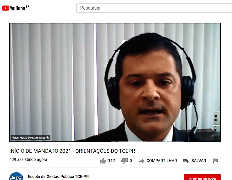 O coordenador geral de Fiscalização do TCE-PR, Rafael Ayres, participa de capacitação sobre o início de mandato municipal 2021-2024.