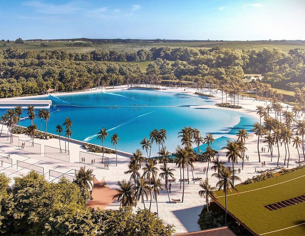 Perspectiva ilustrativa do Parque das Águas, área pública de lazer que deverá ser construída pela Prefeitura de Maringá e contará com praia artificial. Imagem: Prefeitura de Maringá/Divulgação