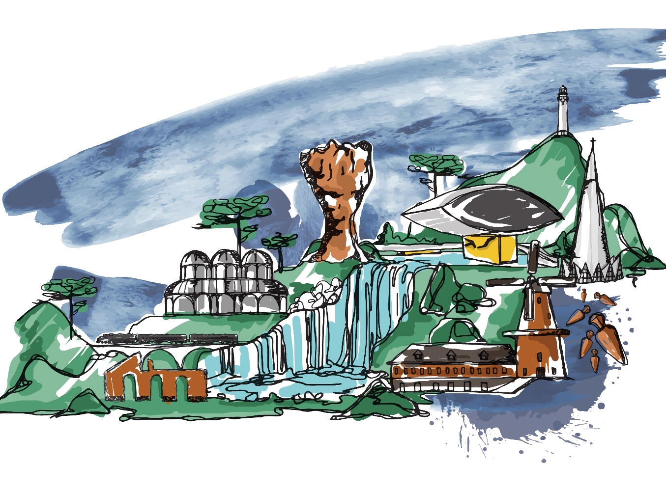 Atrativos turísticos do Paraná, Estado formado por 399 municípios. Ilustração: Núcleo de Imagem da Diretoria de Comunicação Social/Divulgação TCE-PR