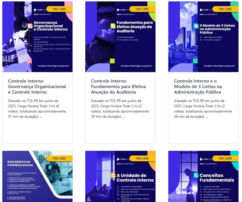 O portal da Escola de Gestão Pública do TCE-PR oferece um curso online de capacitação para o controle interno nos órgãos publicos.