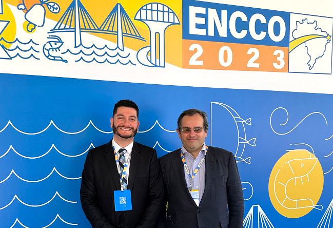 O ouvidor do TCE-PR, Patrick Machado, e o conselheiro Ivan Bonilha, corregedor geral do TCE-PR, no ENCCO 2023, em Natal (RN). Foto: Marcelo Lancia/Divulgação TCE-PR