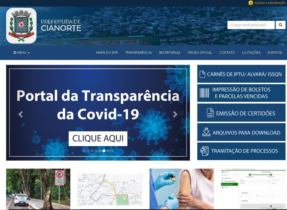 Site na internet da Prefeitura de Cianorte, município da Região Noroeste do Paraná.