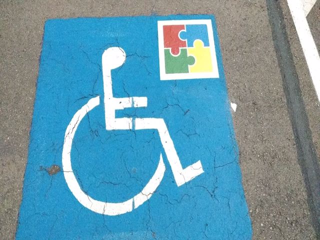 Símbolo do espectro autista: desenho do quebra-cabeça na vaga PcD do TCE-PR.