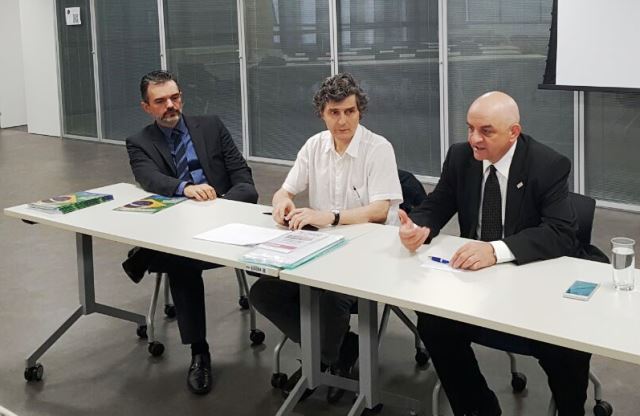 O procurador do TCU, Júlio Marcelo, o professor da Unicamp, Plínio de Arruda Sampaio Filho, e o presidente da Fenastc, Amauri Perusso