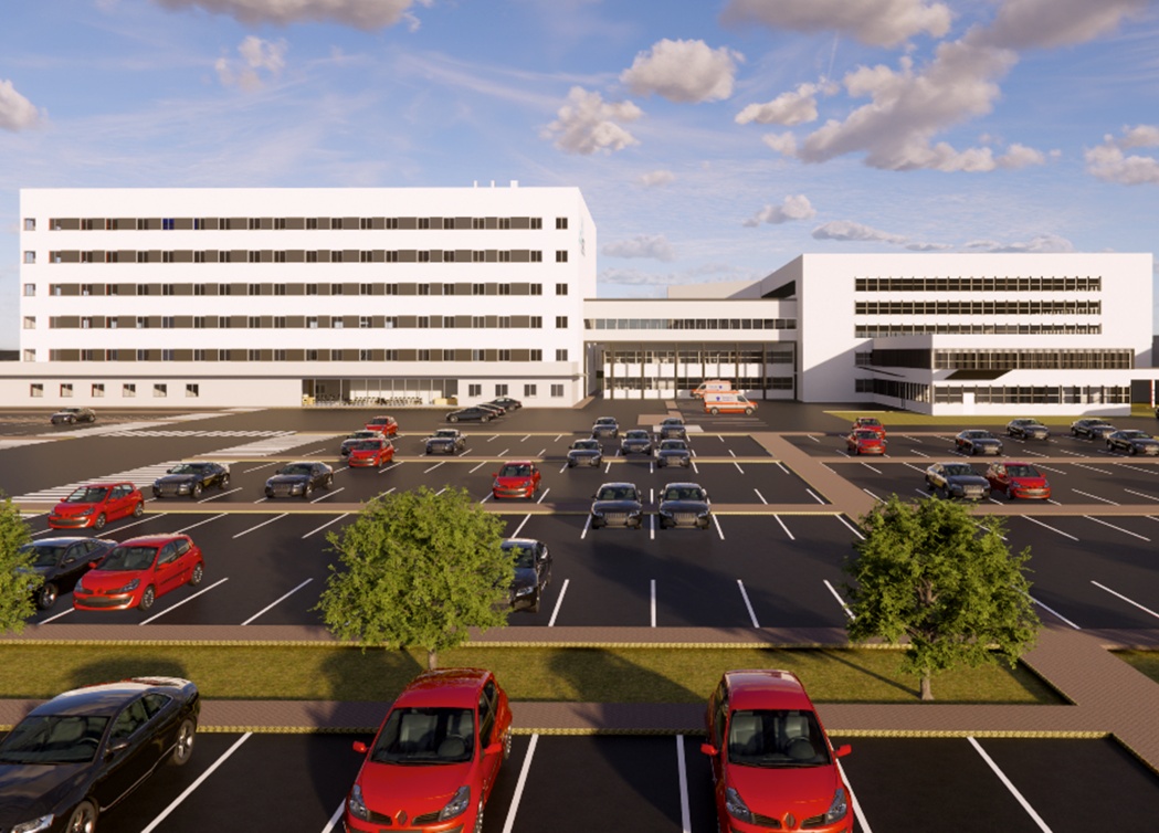 Perspectiva da ampliação do Hospital Universitário Regional dos Campos Gerais, mantido pela Universidade Estadual de Ponta Grossa (UEPG), na obra conhecida como Torre 2. Imagem: Universidade Estadual de Ponta Grossa (UEPG)