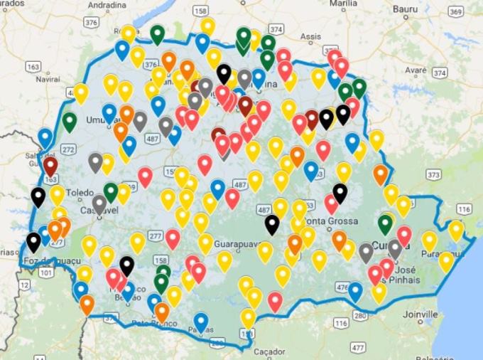 Mapa interativo permite a consulta de achados e recomendações das auditorias dos Planos Anuais de Fiscalização do TCE-PR em 2016 e 2017.
