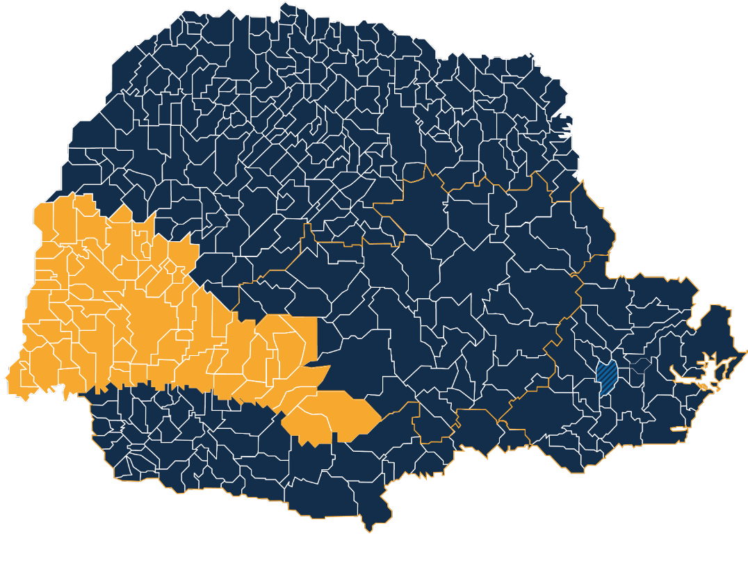 Mapa do Paraná, com destaque para os municípios da Região Oeste. Imagem: Núcleo de Imagem/Diretoria de Comunicação Social TCE-PR