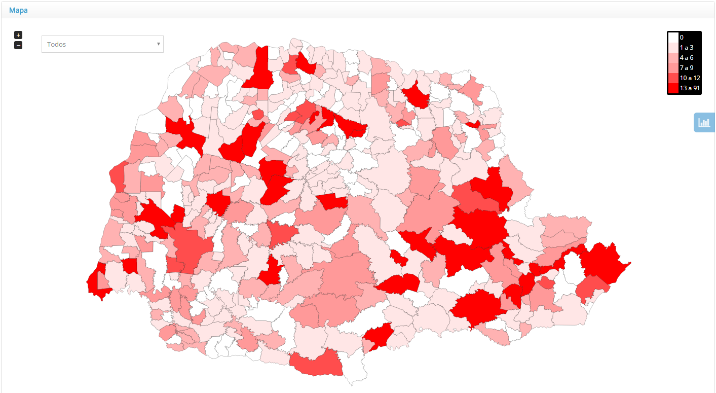 Mapa gerado pelo Programa Informação indica as obras paradas nos municípios paranaenses.