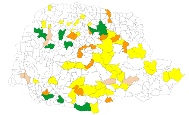 Mapa destaca os 73 municípios visitados pelos profissionais que atuaram nas auditorias integradas do PAF 2016. Outros 27 foram visitados a partir de demandas das unidades de fiscalização, completando 100 municípios.