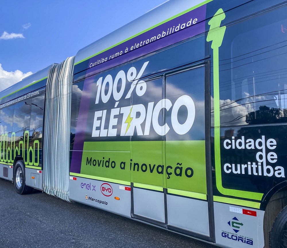 Ônibus elétrico em teste no sistema de transporte público de Curitiba. Foto: Hully Paiva/Secretaria Municipal de Comunicação Social (SMCS)