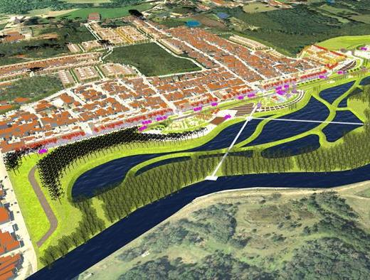 Perspectiva computadorizada do Bairro Novo do Caximba, programa de recuperação ambiental e urbana desenvolvido pela Prefeitura de Curitiba com financiamento da Agência Francesa de Desenvolvimento (AFD). Imagem: Prefeitura de Curitiba/Divulgação