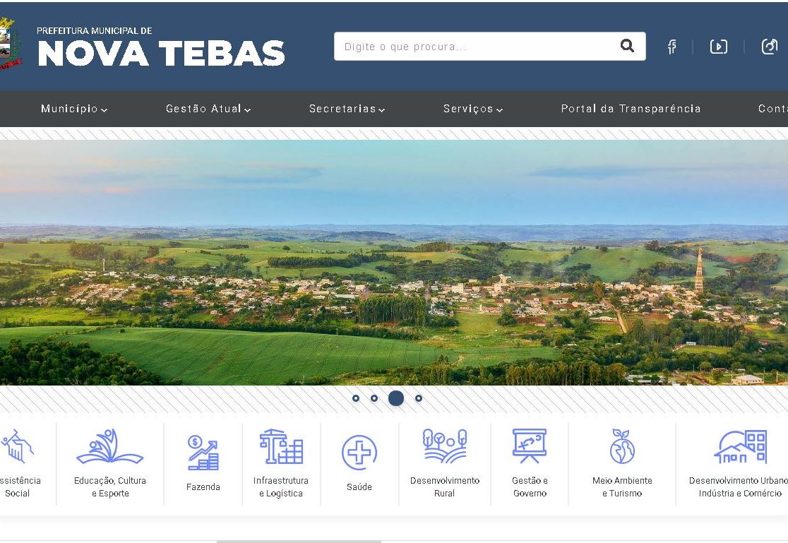 Portal do Município de Nova Tebas na internet, primeiro colocado no Índice de Transparência da Administração Pública (ITP) 2020, aferido pelo TCE-PR em parceria com a Universidade Positivo.