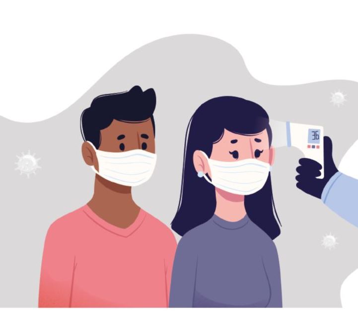 A medição da temperatura é uma das ações recomendadas para a redução do contágio pelo novo coronavírus. Ilustração: Núcleo de Imagem - Diretoria de Comunicação Social/TCE-PR
