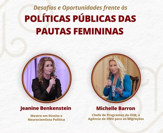 Cartaz do debate "Desafios e Oportunidades frente às Políticas Públicas das Pautas Femininas", promovido pelo Ministério Público de Contas do Estado do Paraná (MPC-PR).